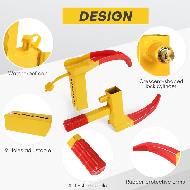 Acymner Wheel Clamp Lock | Heavy Duty Anti Theft Tire Lock, Adjustable Trailer Wheel Lock Universal Security Tire Lock with 3 Keys for Cars Trucks Trailers SUVs (Red) - Image 3
